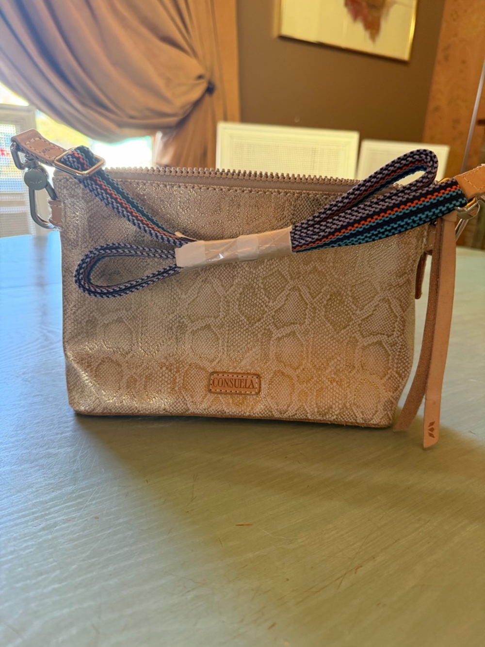 Consuela Leah Midtown Gold Python Print Crossbody Bag & matching card organizer - Picture 7 of 14